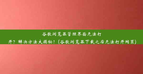 谷歌浏览器管理界面无法打开？解决方法大揭秘！(谷歌浏览器下载之后无法打开网页)